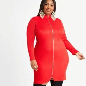 Ashley Stewart Sexy Red Bodycon Front Zip Dress